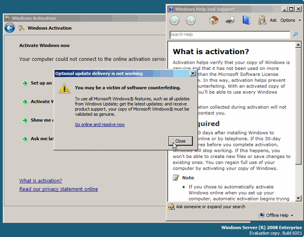Windows activation failure