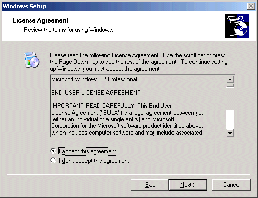 Windows XP license agreement
